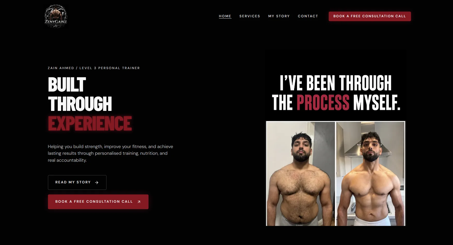 ZenyGainz personal training website homepage